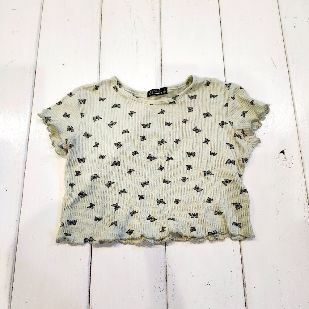 Cropped Butterfly Ruffle T-Shirt Junior Women's Size S 3 Girl's Clothing Brand
